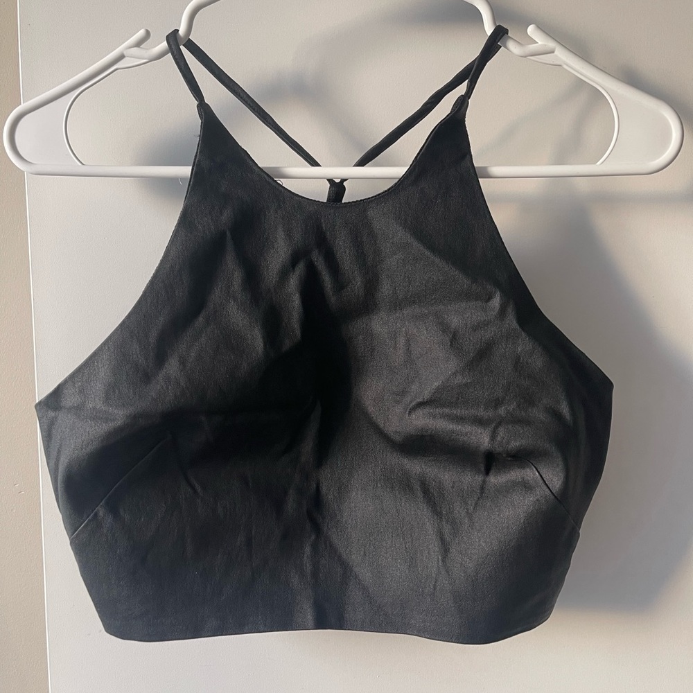 Sleek Black Strappy Halter Crop Top - Minimalist Chic